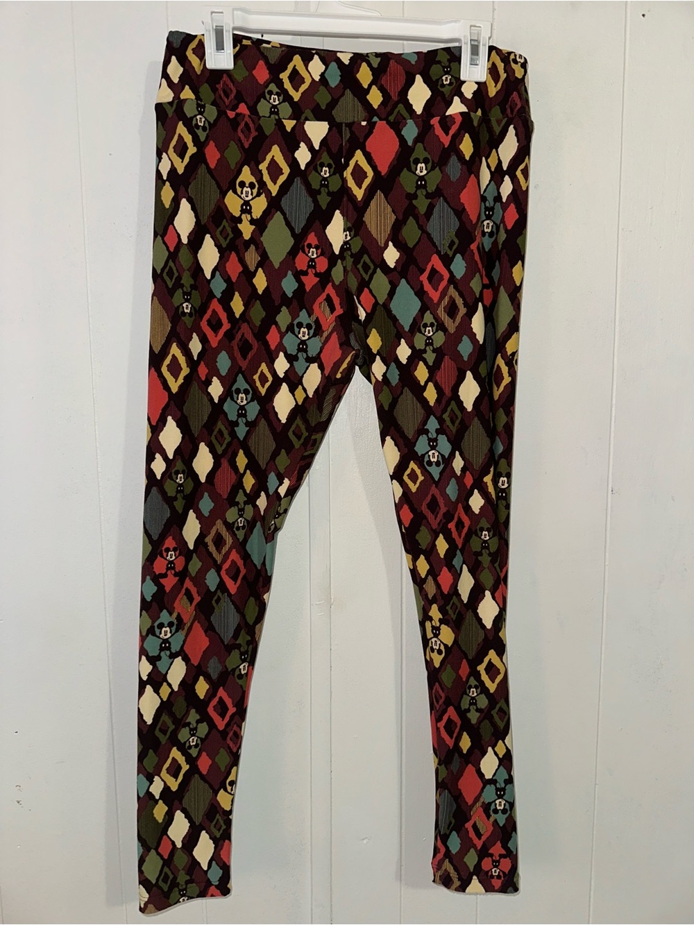 LuLaRoe Disney Multicolor Diamond Print Leggings with Mickey Tall & Curvy